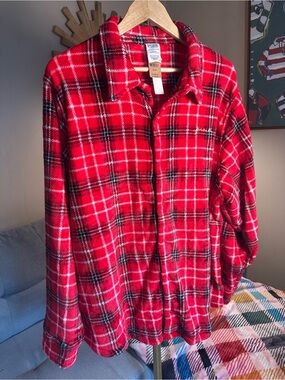 PINK Victoria's Secret Red Plaid Fleece Button-Front Shirt